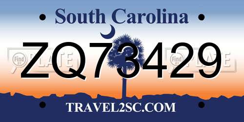 ZQ73429 South Carolina License Plate