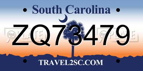 ZQ73479 South Carolina License Plate