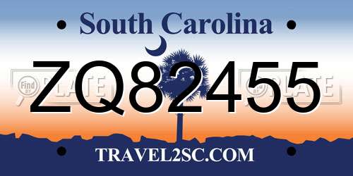 ZQ82455 South Carolina License Plate