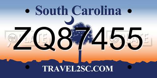 ZQ87455 South Carolina License Plate