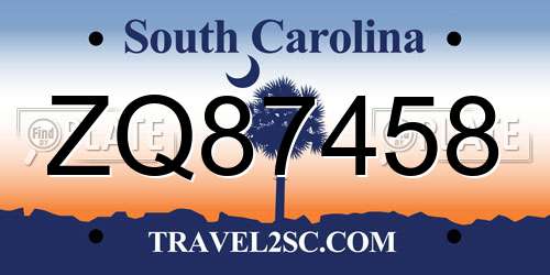 ZQ87458 South Carolina License Plate