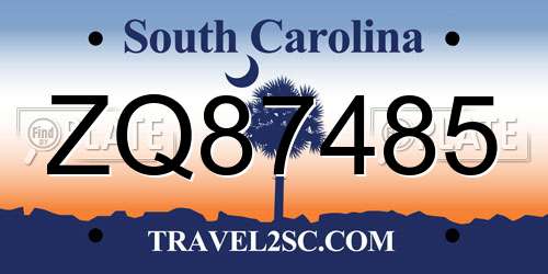 ZQ87485 South Carolina License Plate