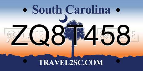 ZQ8T458 South Carolina License Plate