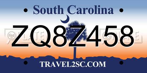 ZQ8Z458 South Carolina License Plate