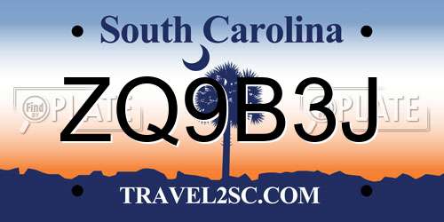 ZQ9B3J South Carolina License Plate