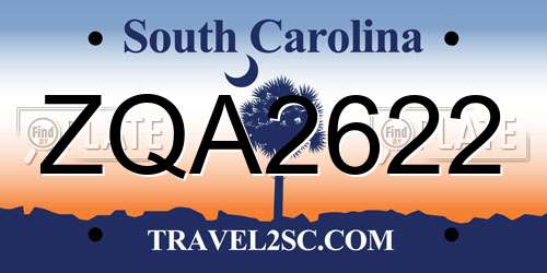 ZQA2622 South Carolina License Plate