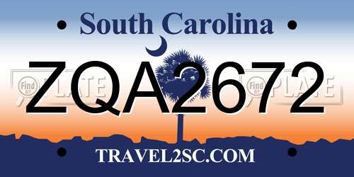 ZQA2672 South Carolina License Plate