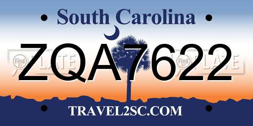 ZQA7622 South Carolina License Plate
