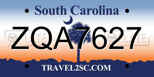 ZQA7627 South Carolina License Plate