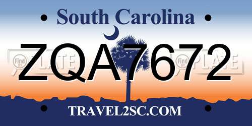 ZQA7672 South Carolina License Plate