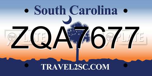 ZQA7677 South Carolina License Plate