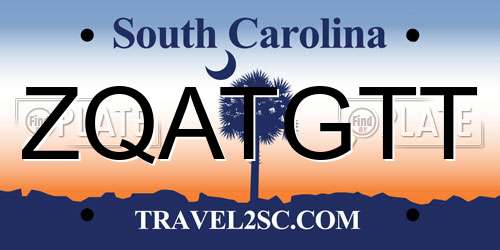 ZQATGTT South Carolina License Plate