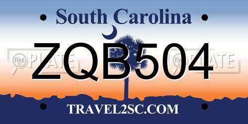ZQB504 South Carolina License Plate