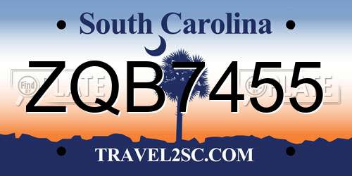 ZQB7455 South Carolina License Plate