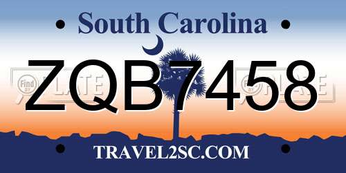 ZQB7458 South Carolina License Plate