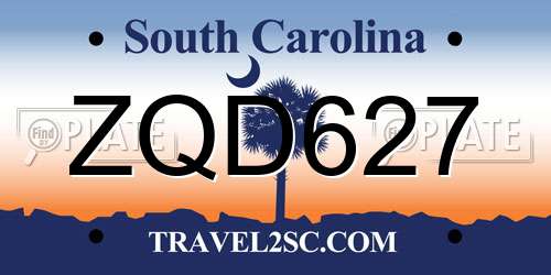 ZQD627 South Carolina License Plate