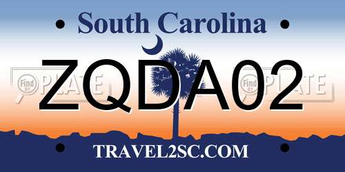 ZQDA02 South Carolina License Plate