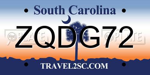 ZQDG72 South Carolina License Plate