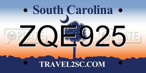 ZQE925 South Carolina License Plate