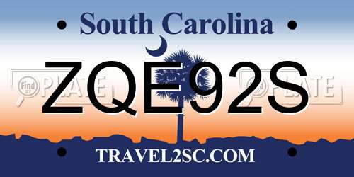 ZQE92S South Carolina License Plate