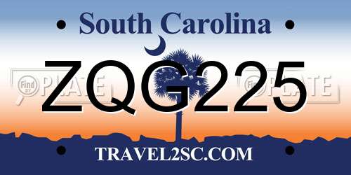 ZQG225 South Carolina License Plate