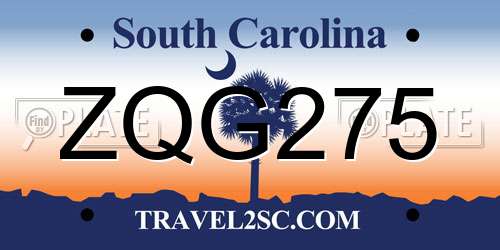 ZQG275 South Carolina License Plate