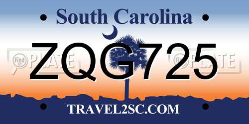ZQG725 South Carolina License Plate
