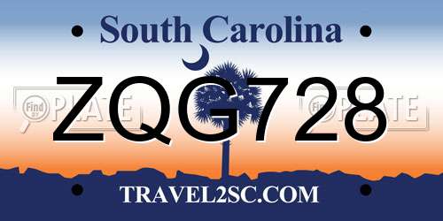 ZQG728 South Carolina License Plate