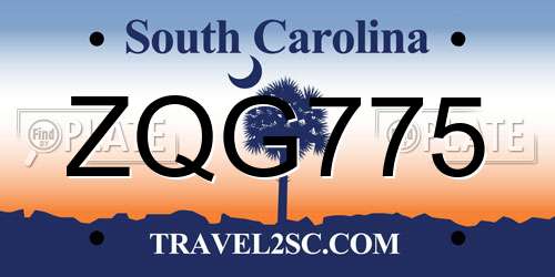 ZQG775 South Carolina License Plate