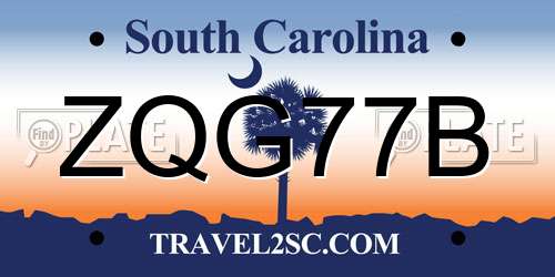 ZQG77B South Carolina License Plate