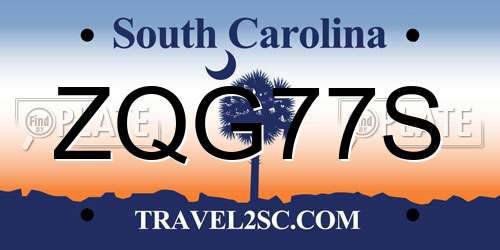 ZQG77S South Carolina License Plate