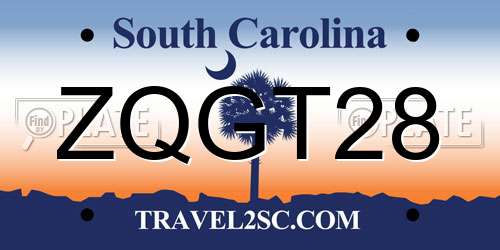 ZQGT28 South Carolina License Plate