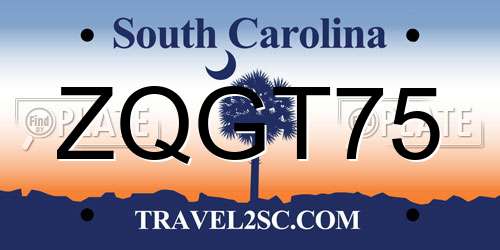ZQGT75 South Carolina License Plate