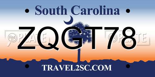 ZQGT78 South Carolina License Plate
