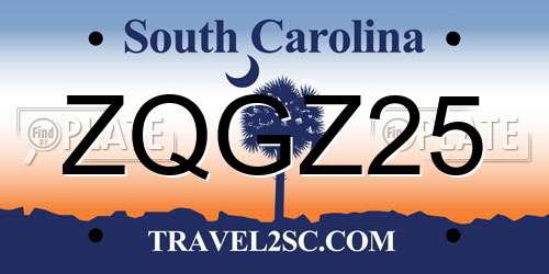 ZQGZ25 South Carolina License Plate
