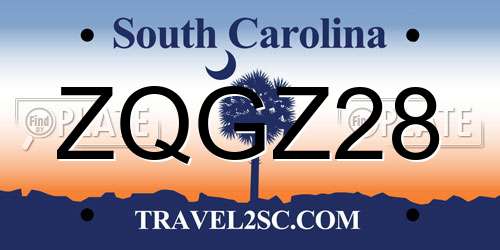 ZQGZ28 South Carolina License Plate