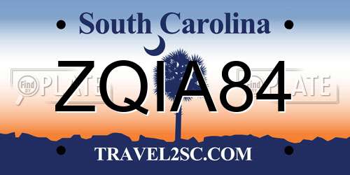 ZQIA84 South Carolina License Plate