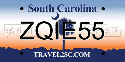 ZQIE55 South Carolina License Plate