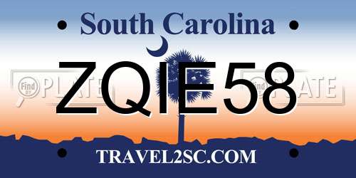 ZQIE58 South Carolina License Plate