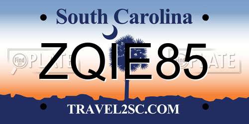 ZQIE85 South Carolina License Plate
