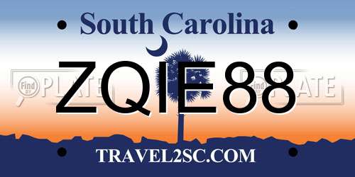ZQIE88 South Carolina License Plate