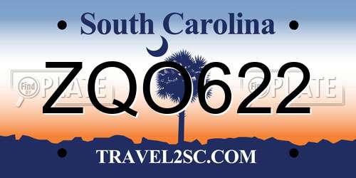ZQO622 South Carolina License Plate