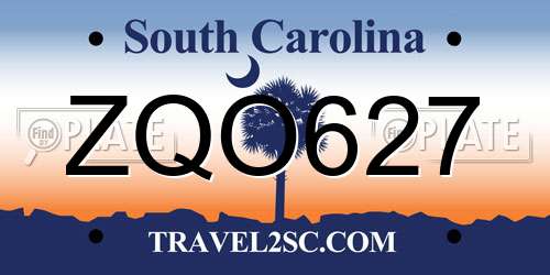 ZQO627 South Carolina License Plate