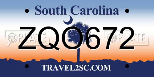 ZQO672 South Carolina License Plate