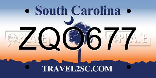 ZQO677 South Carolina License Plate