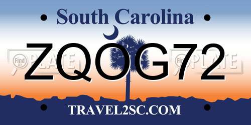 ZQOG72 South Carolina License Plate