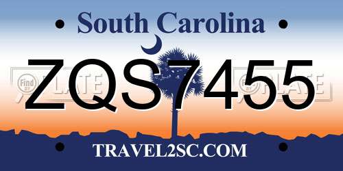 ZQS7455 South Carolina License Plate