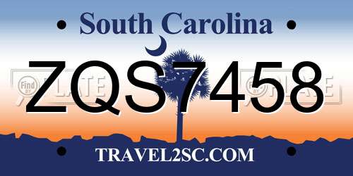 ZQS7458 South Carolina License Plate