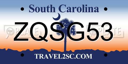 ZQSG53 South Carolina License Plate