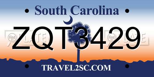 ZQT3429 South Carolina License Plate